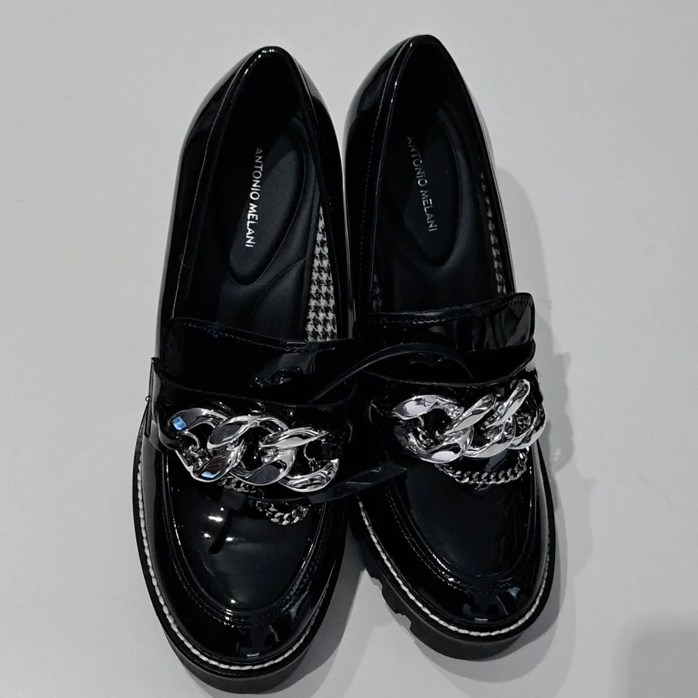 Antonio Melani Palmer Lug Sole Chain Detail Platform Loafer Pumps - Picture 2 of 8